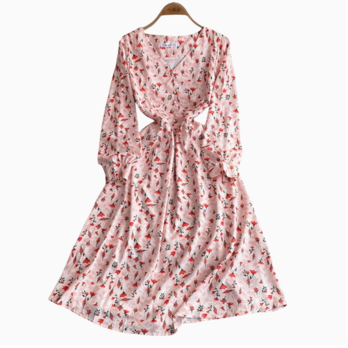 French Style Pink Floral Printed Dress