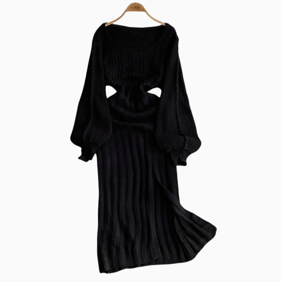 Square Collar Twist Knitted Dress