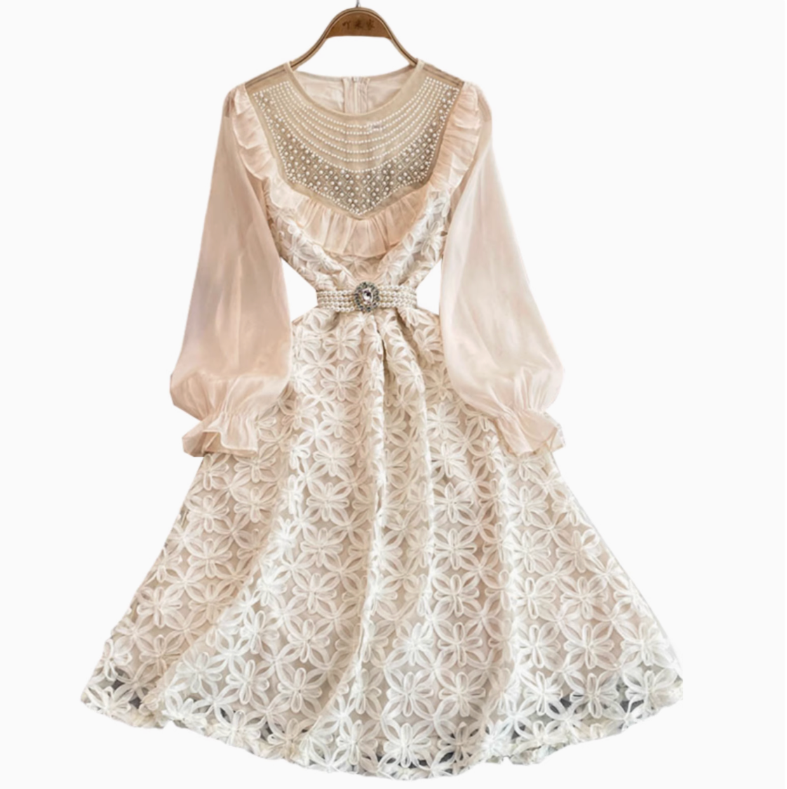 Courtly Beaded Delicate Lace Dress