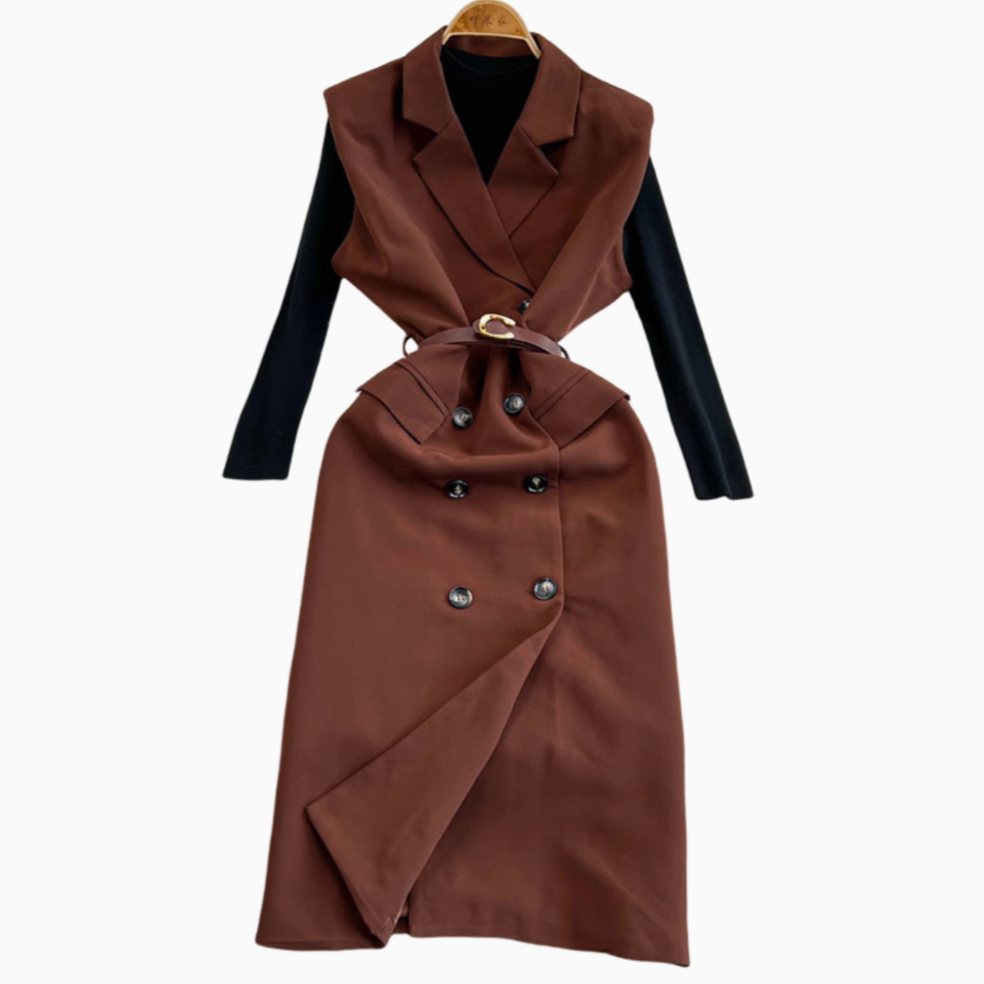 Vest Dress&Bottoming Sweater 2Pcs