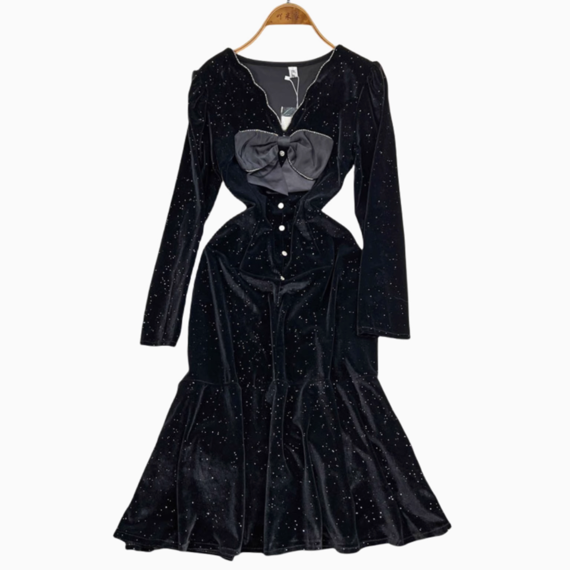 Large Bow Sequined Fishtail Dress