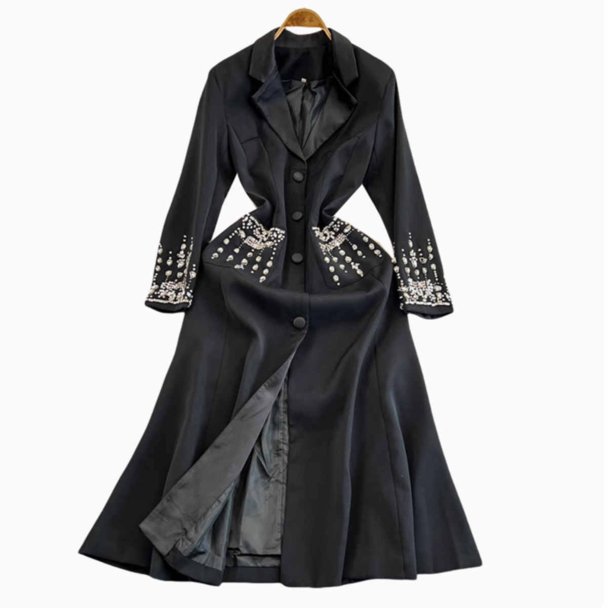 Rhinestone Studded Suit Collar Dress