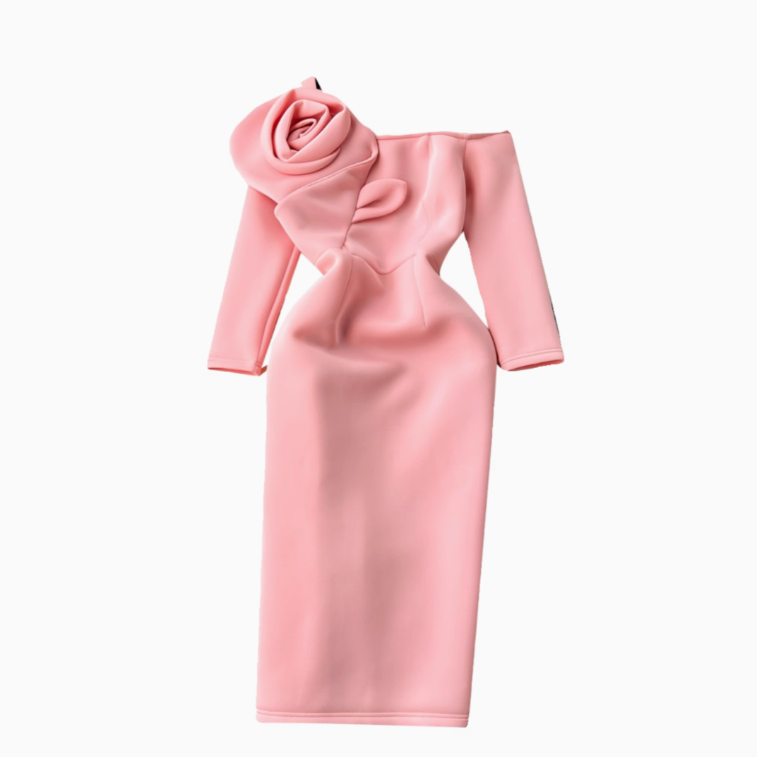 One-shoulder 3D Flower Slim Dress