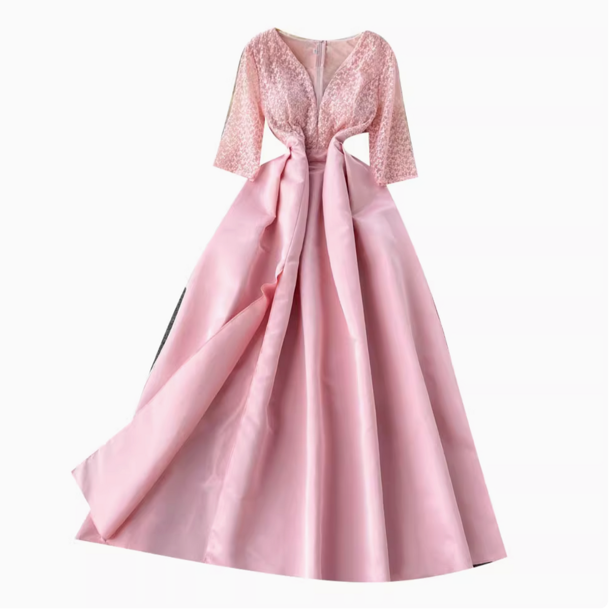 V-neck Embroidered Lace Pink Dress