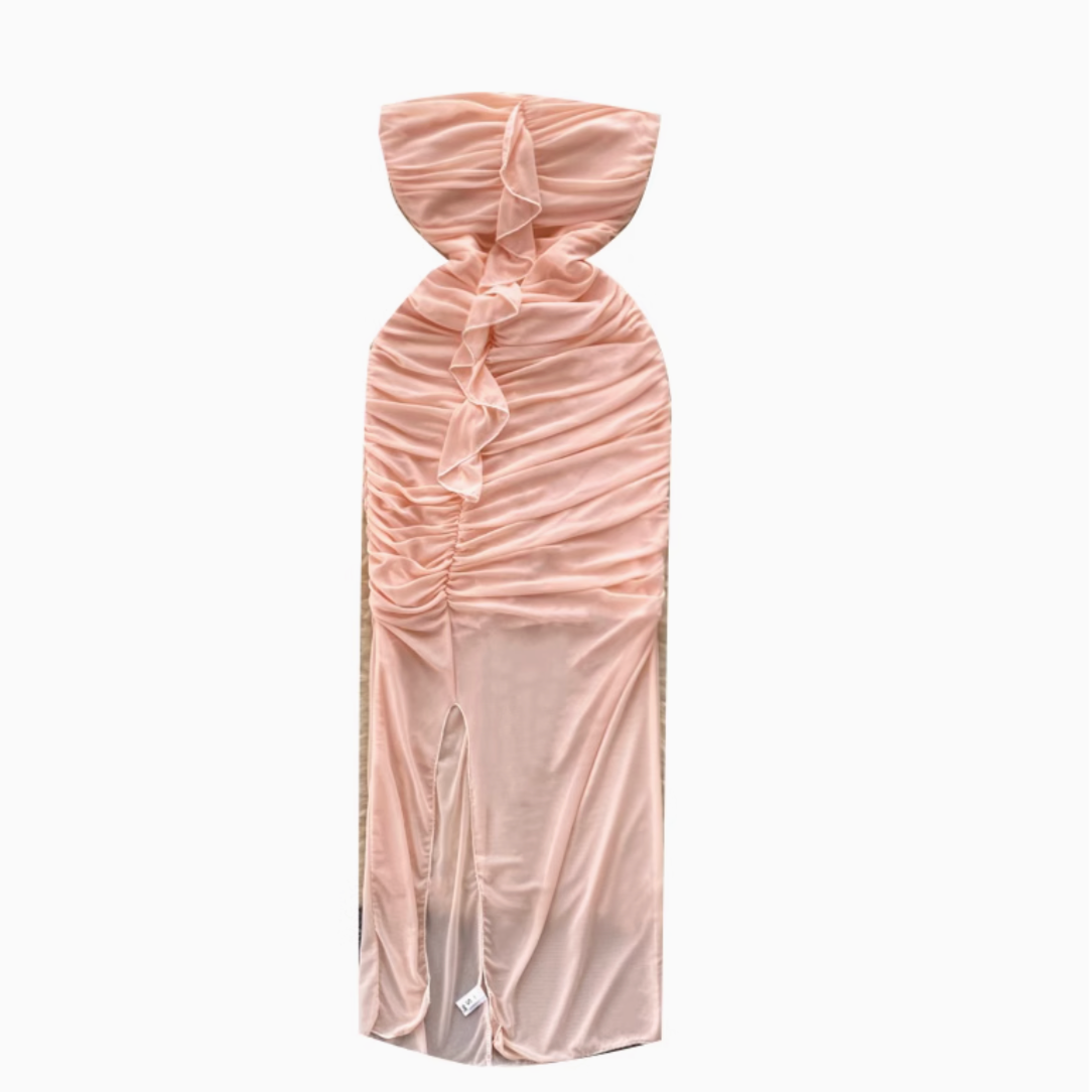 Off-shoulder Ruffled Fairy Pink Dress