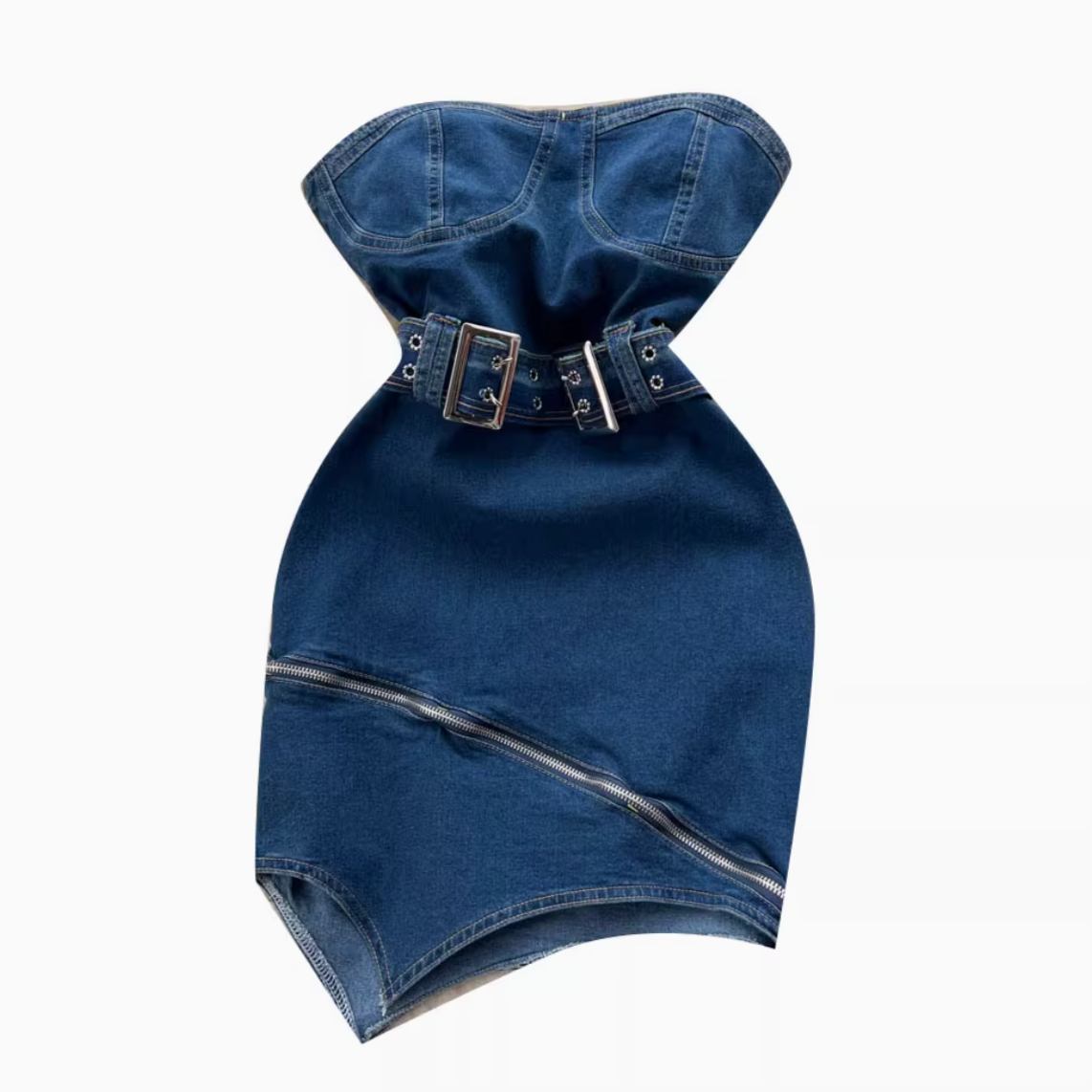 Vintage Asymmetric Denim Off-shoulder Dress