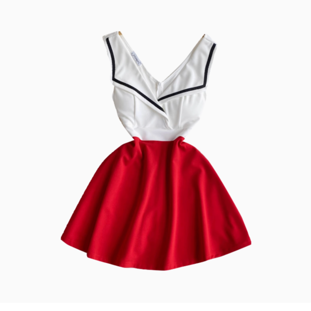 Navy Collar Color Blocking Dress