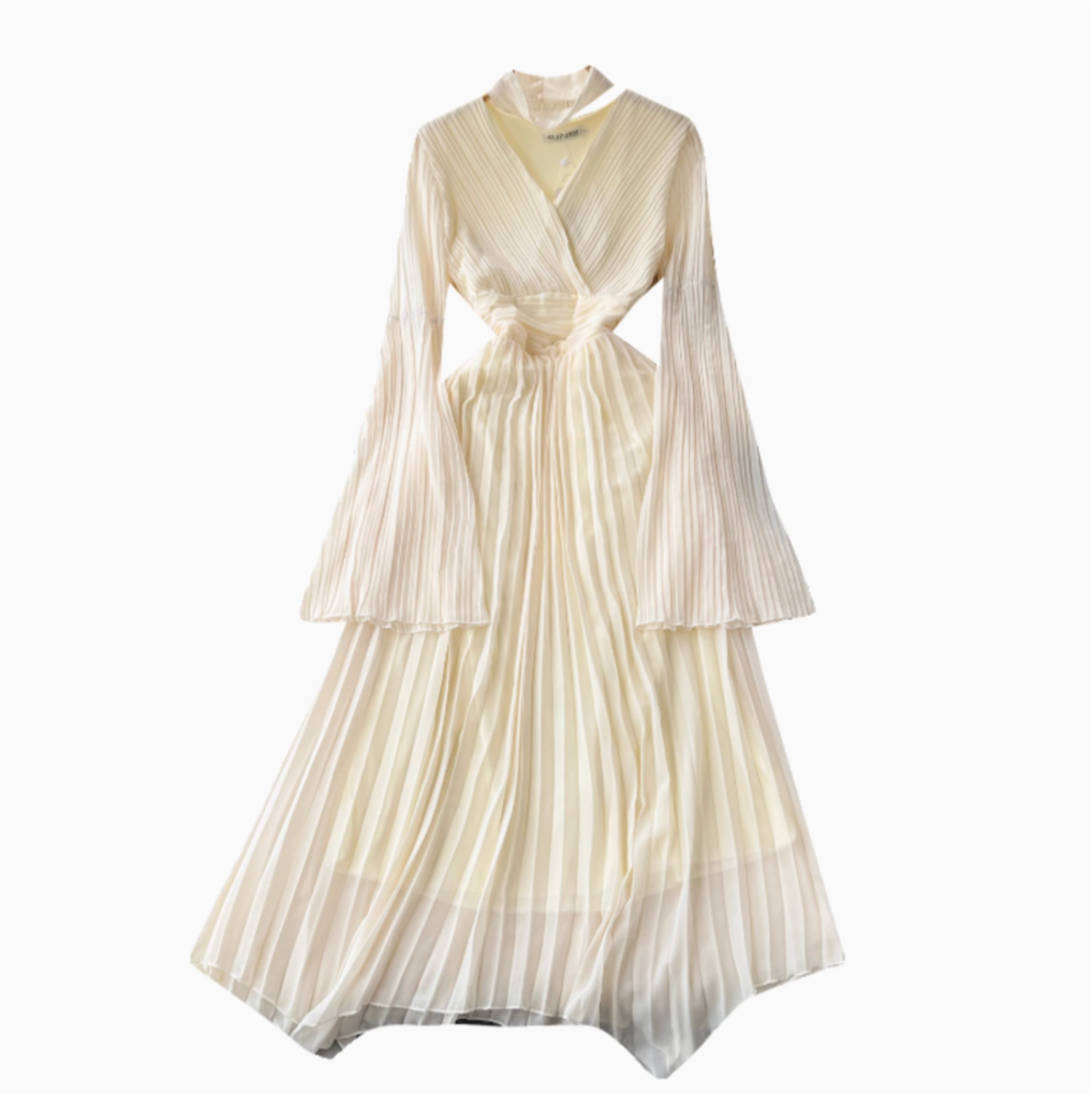 Elegant Pleated Draped Chiffon Dress