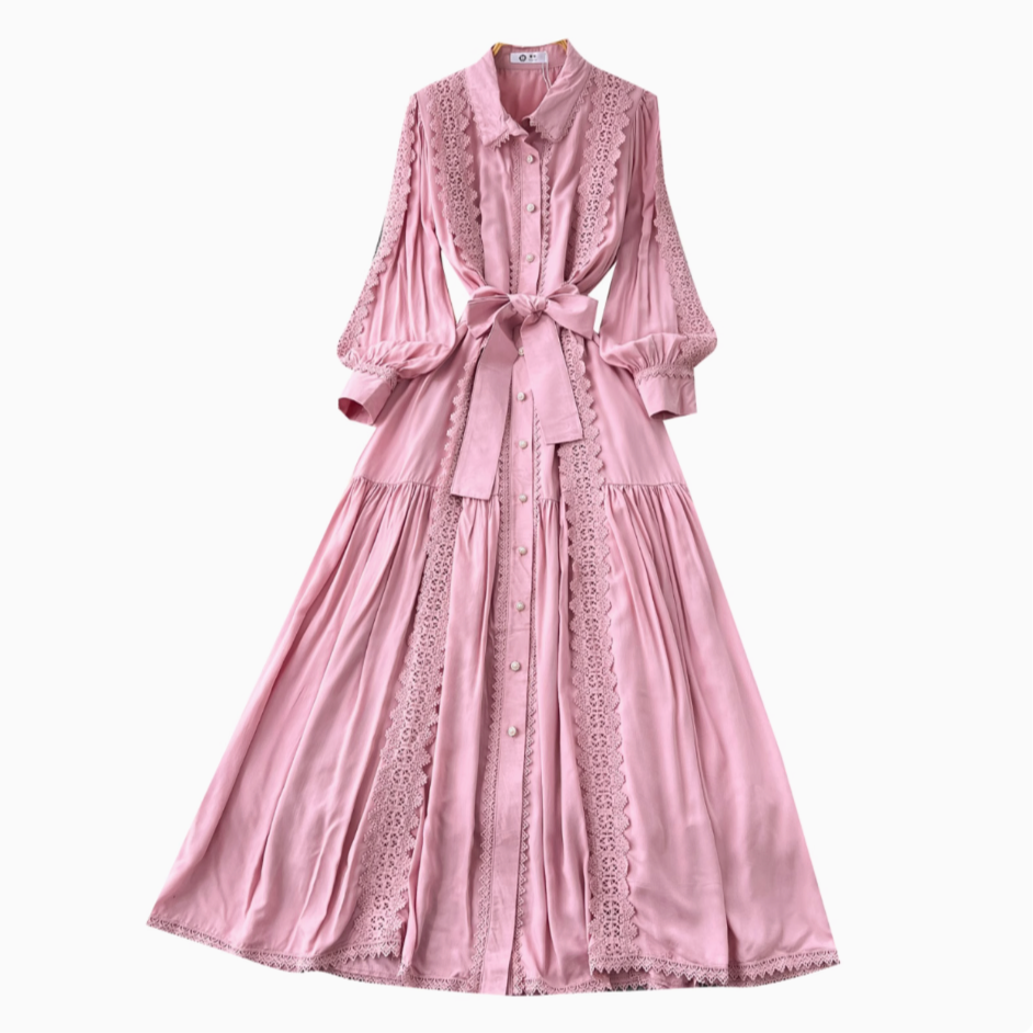 Elegant Lace Patchwork Shirt Dress