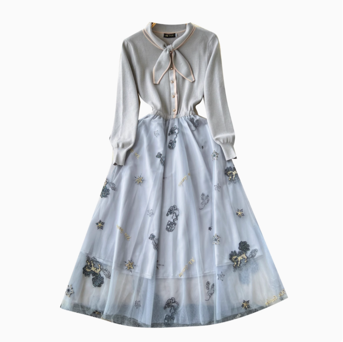 Fairy Embroidered Mesh Shirt Dress