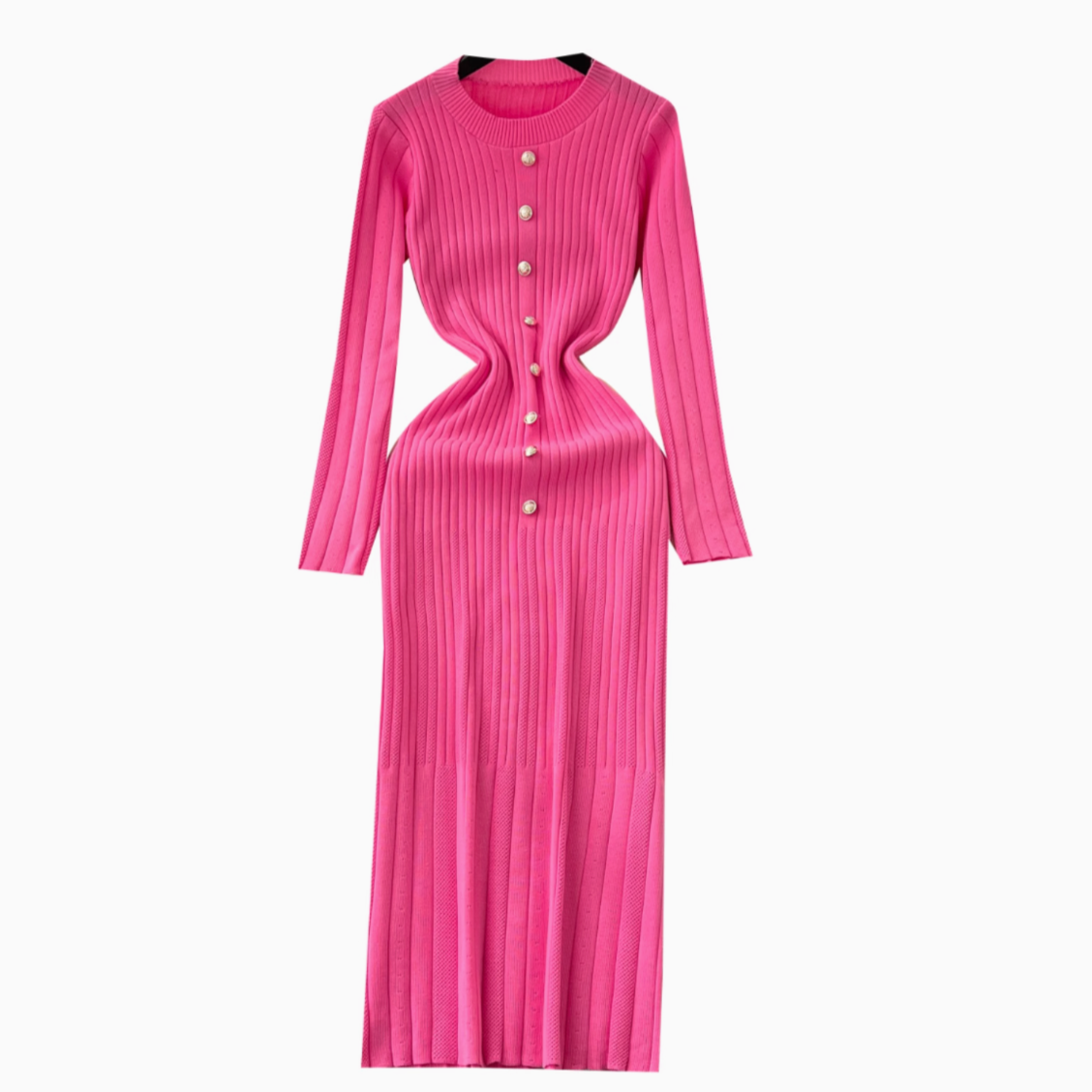 Metal Button Round Collar Knitted Dress