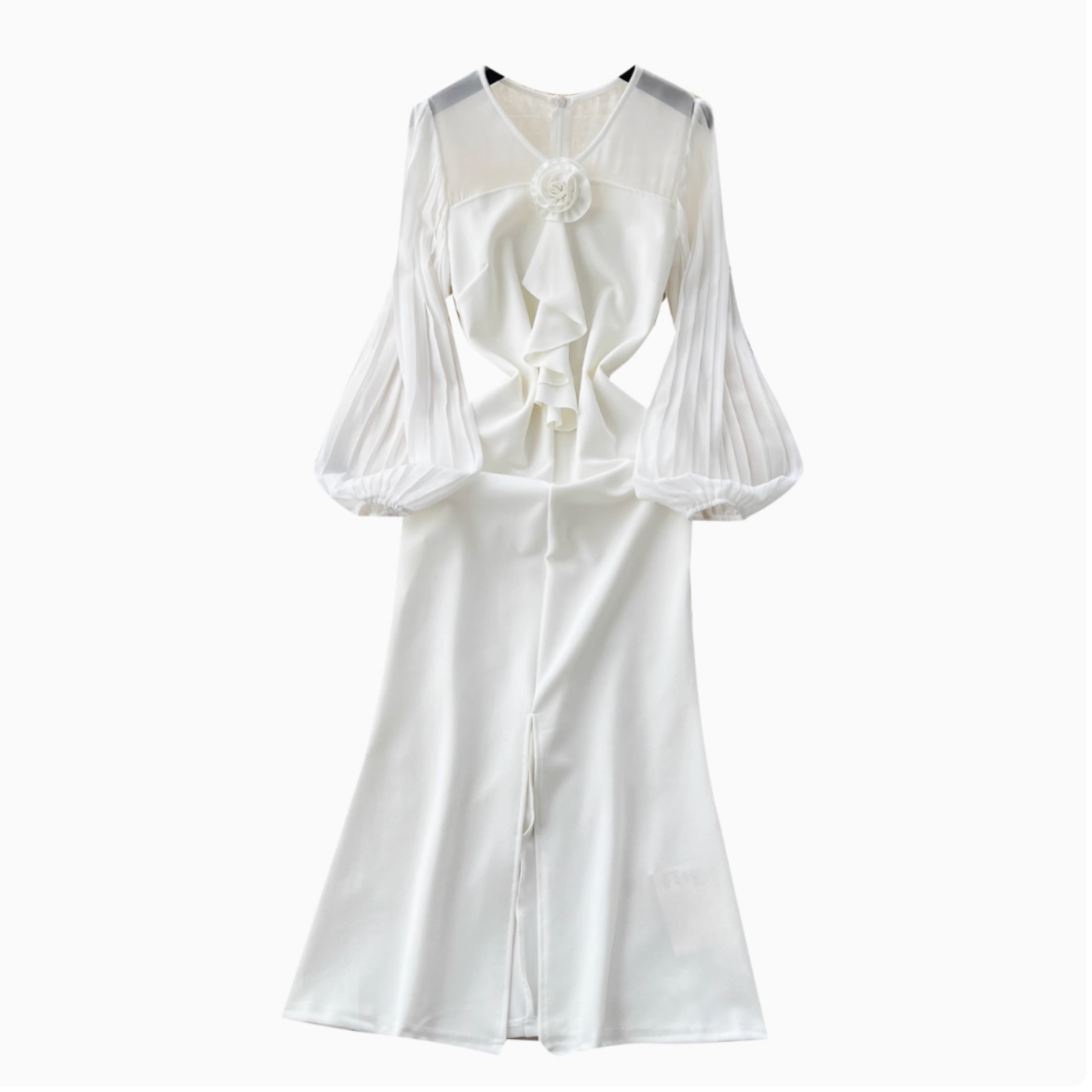 3D Flower Flared Sleeve Split Dress