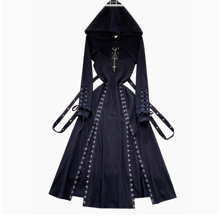 Niche Short Hoodie&Slip Dress 2Pcs