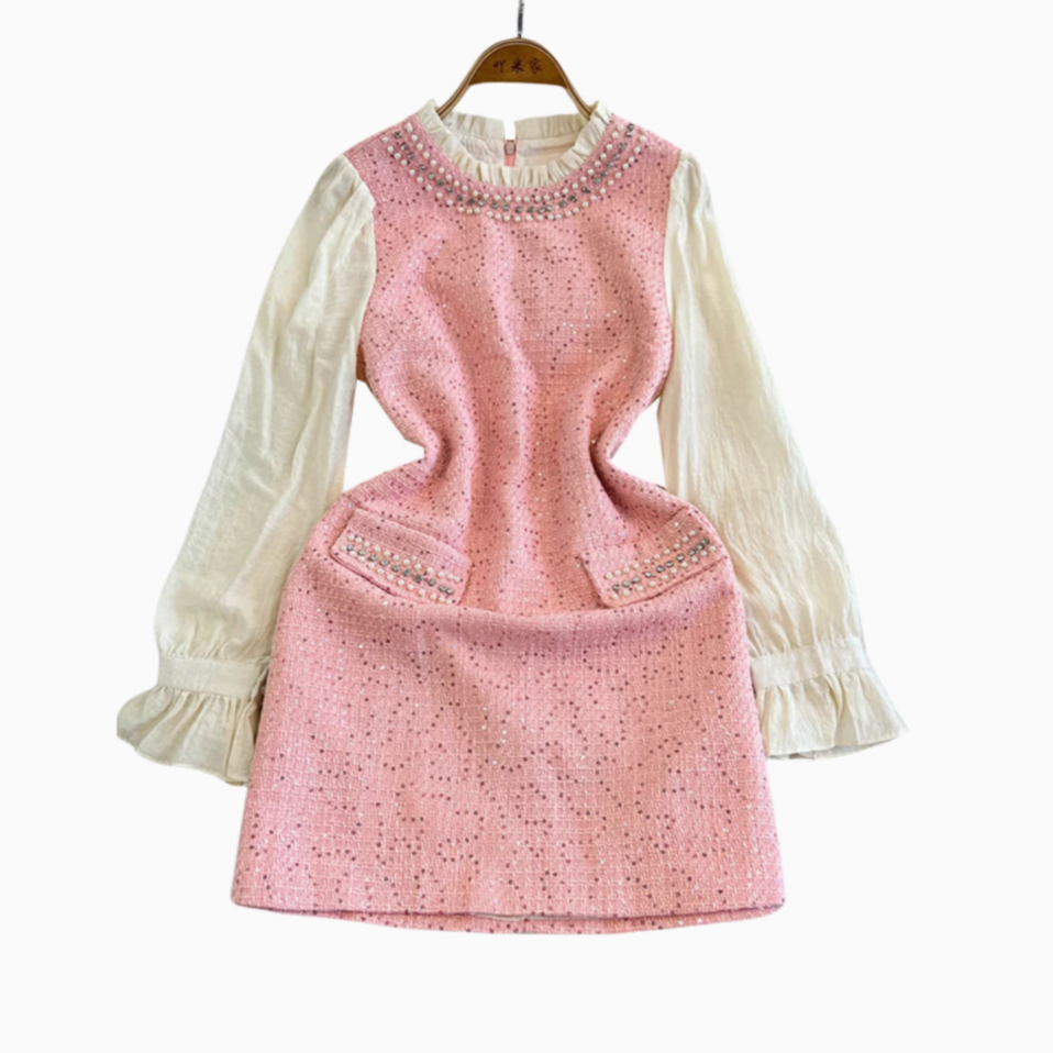 French Style Beaded Patchwork Dress
