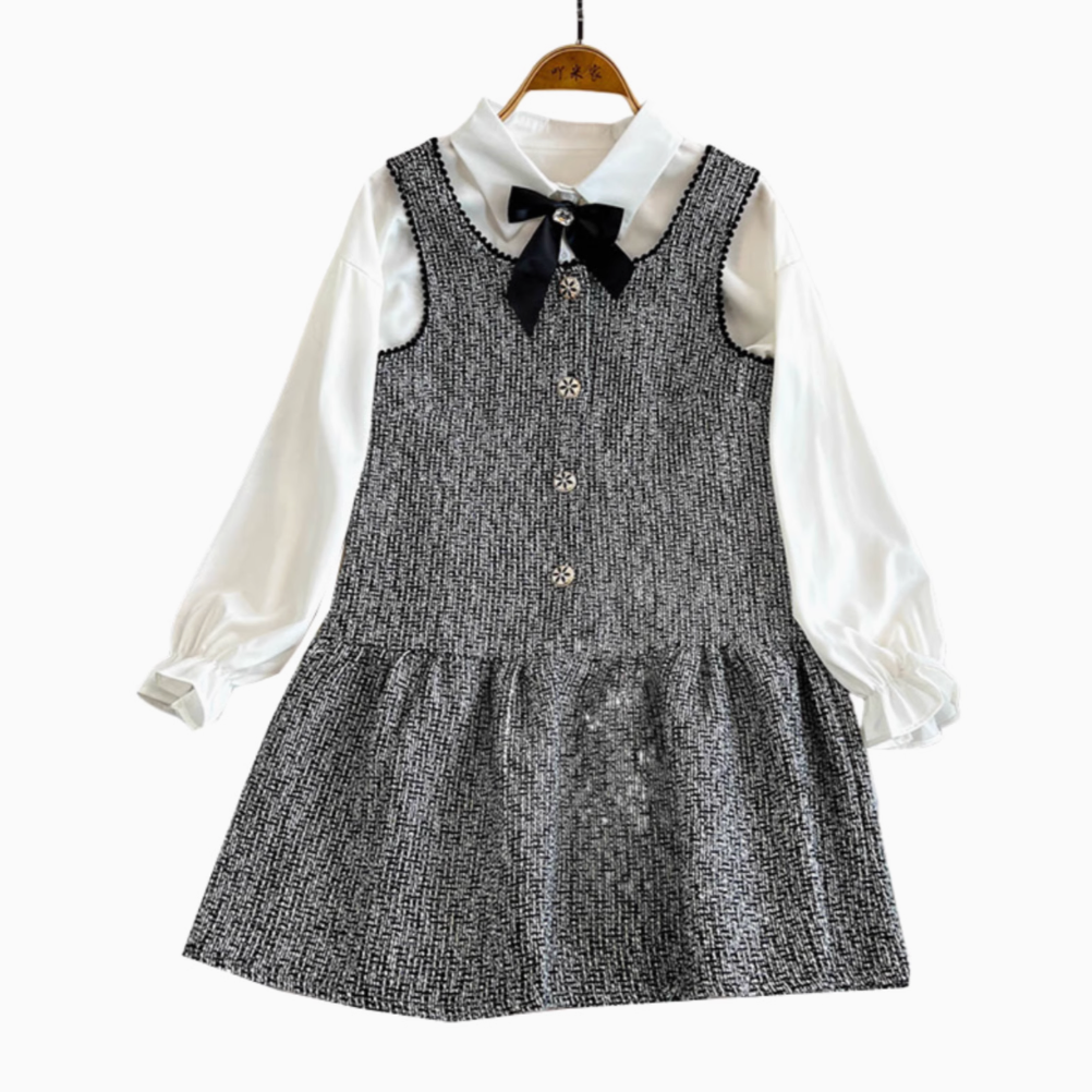 Sequined Tweed Dress&Bottoming Shirt 2Pcs