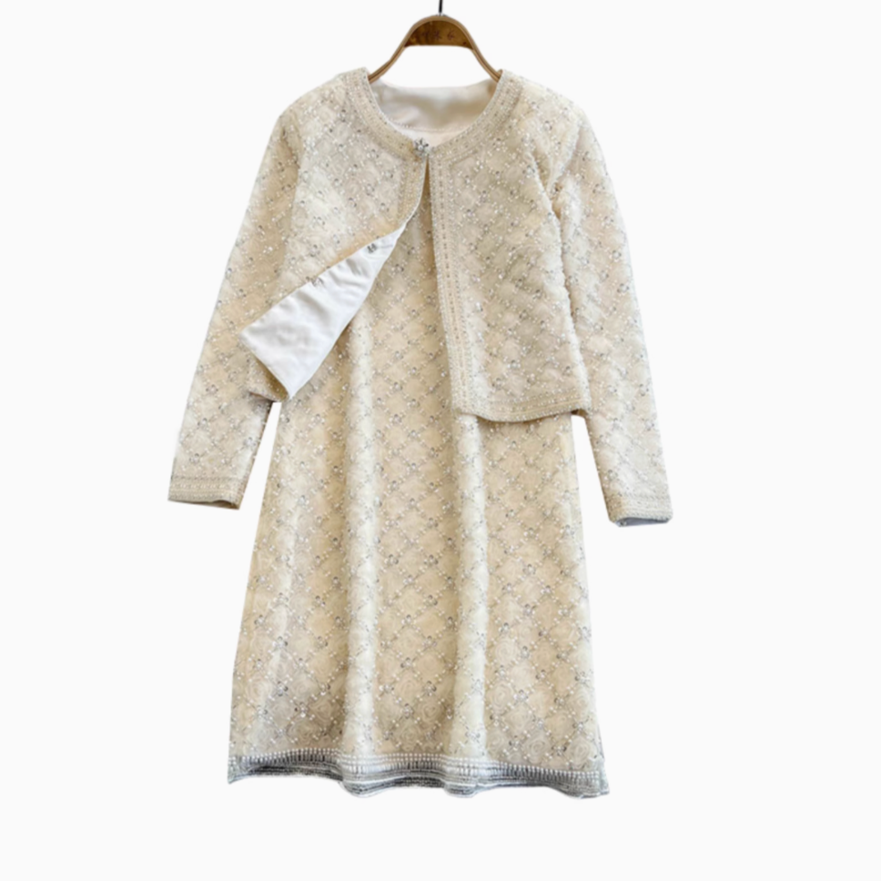 Beaded Cardigan&Vest Dress 2Pcs