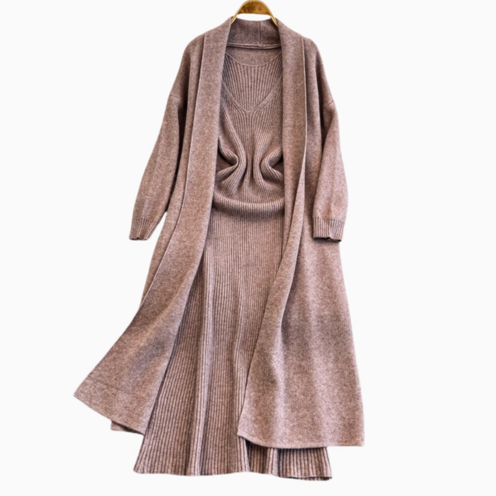 Openwork Cardigan&Vest Dress 2Pcs