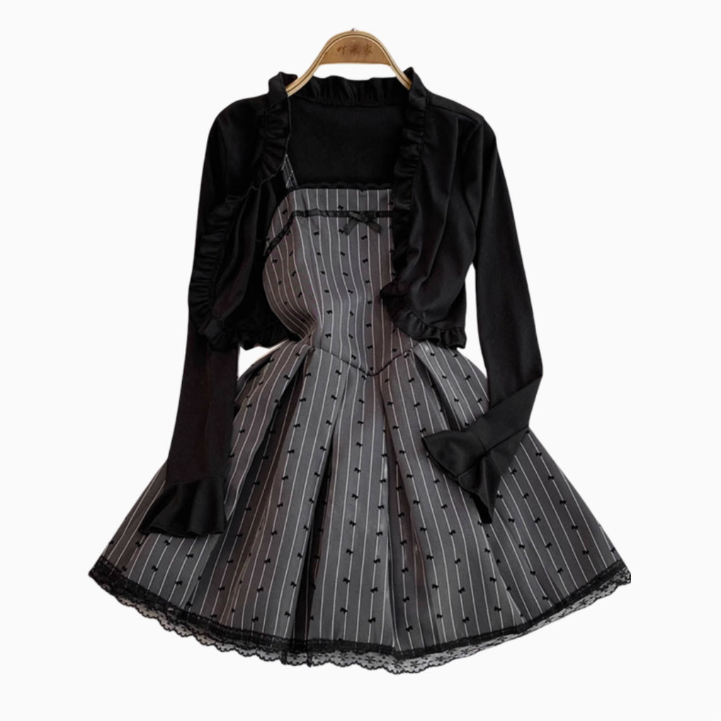 Suede Shawl&Pleated Slip Dress 2Pcs