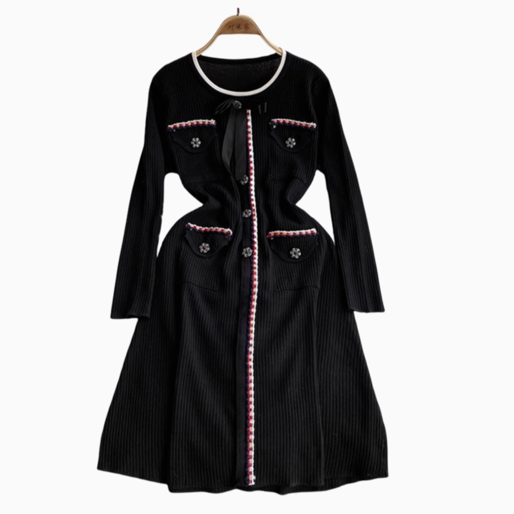 Beaded Color Blocking Knitted Dress