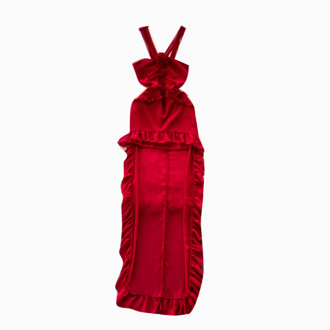 Niche Rose Ruffled Red Halter Dress