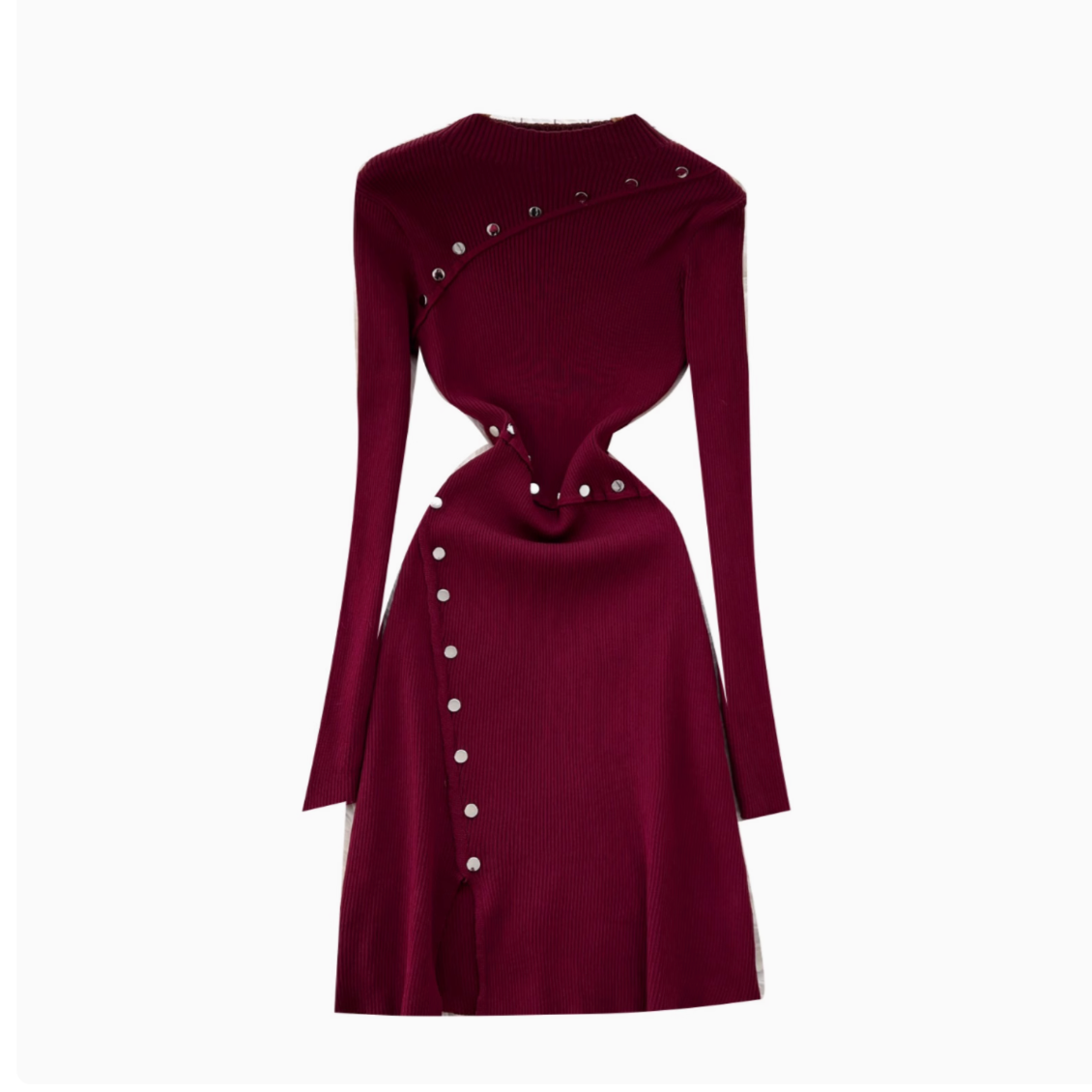 Half Turtleneck Metal Button Knitted Dress