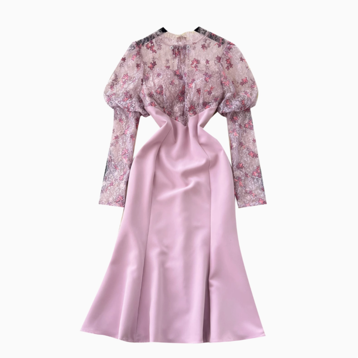 Hollowed Pink Floral Lace Dress