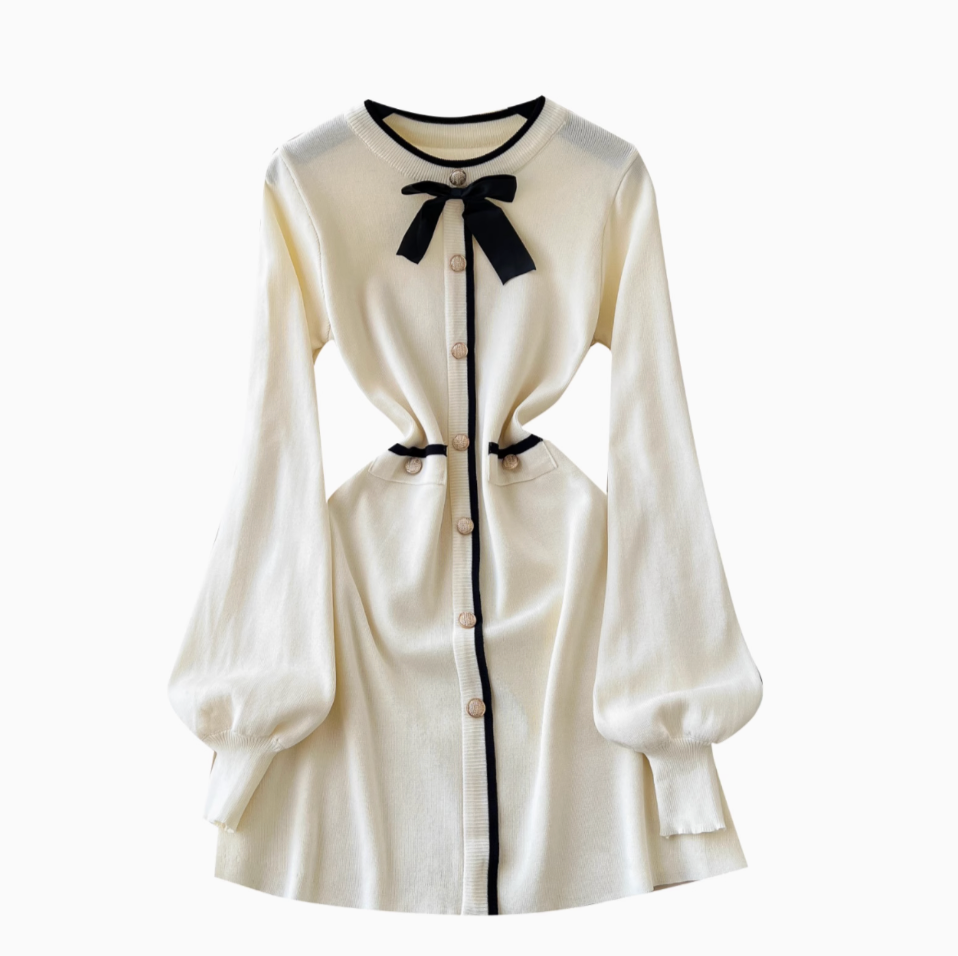 Black&White Bow Knitted Dress