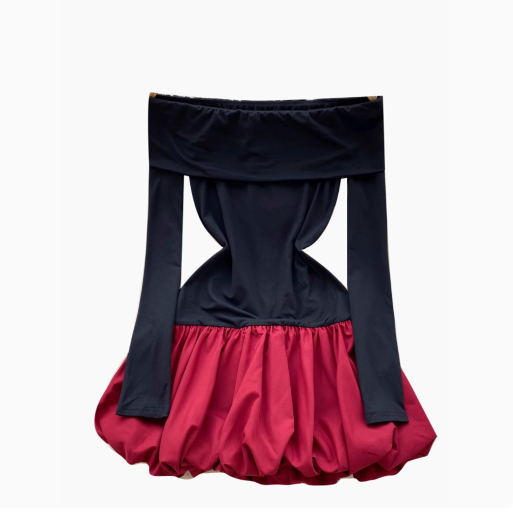 Off-shoulder Color Blocking Patchwork Dress