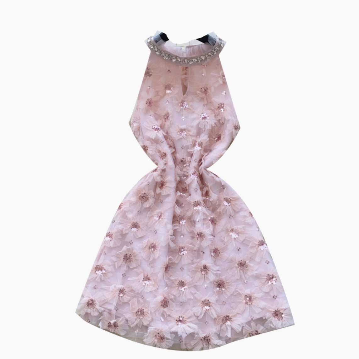 Rhinestone Studded Pink Floral Halter Dress