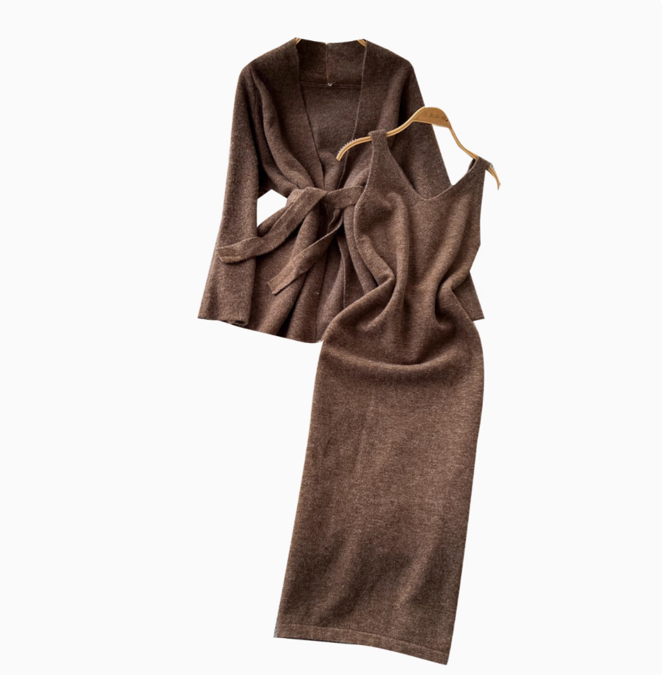Cardigan&Sleeveless Dress Knitted 2Pcs