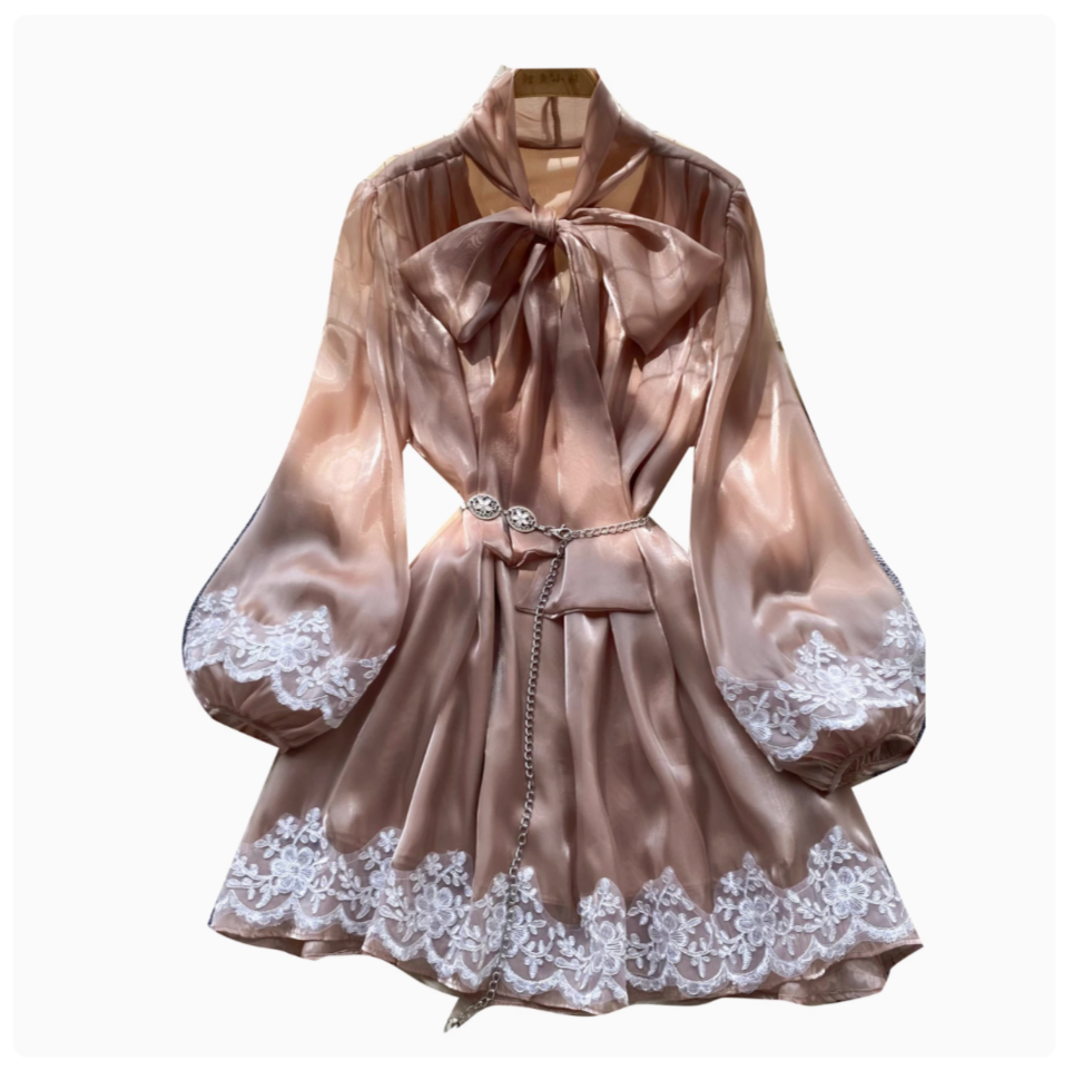 Dantel Patchwork Parlak Saten Elbise