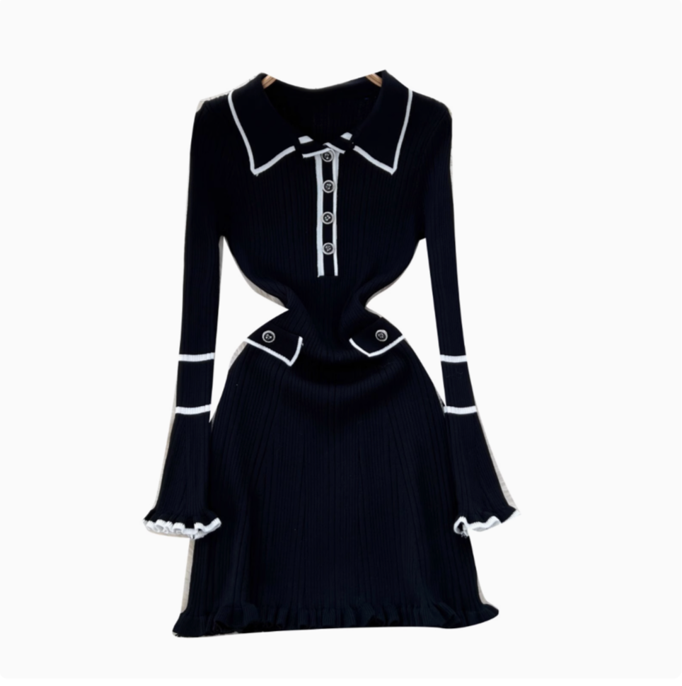 Vintage Polo Collar Knitted Dress