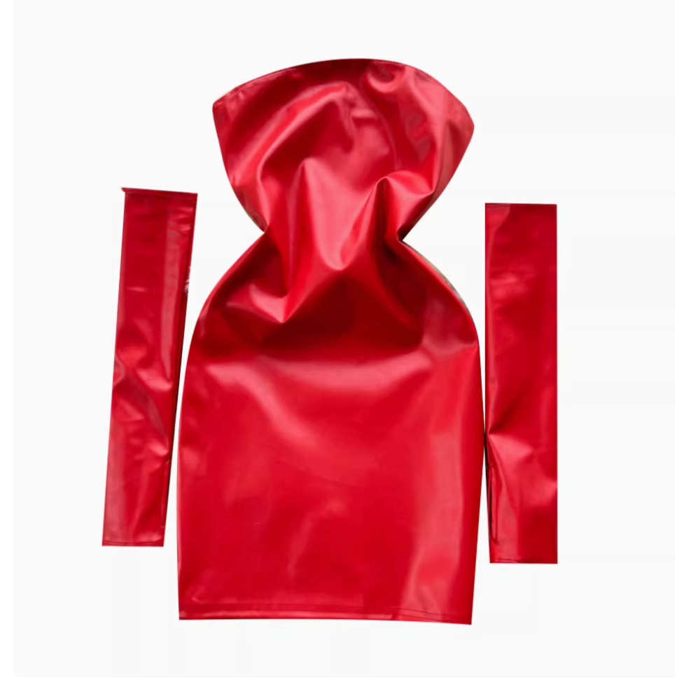 Off-shoulder PU Dress with Outer Sleeve