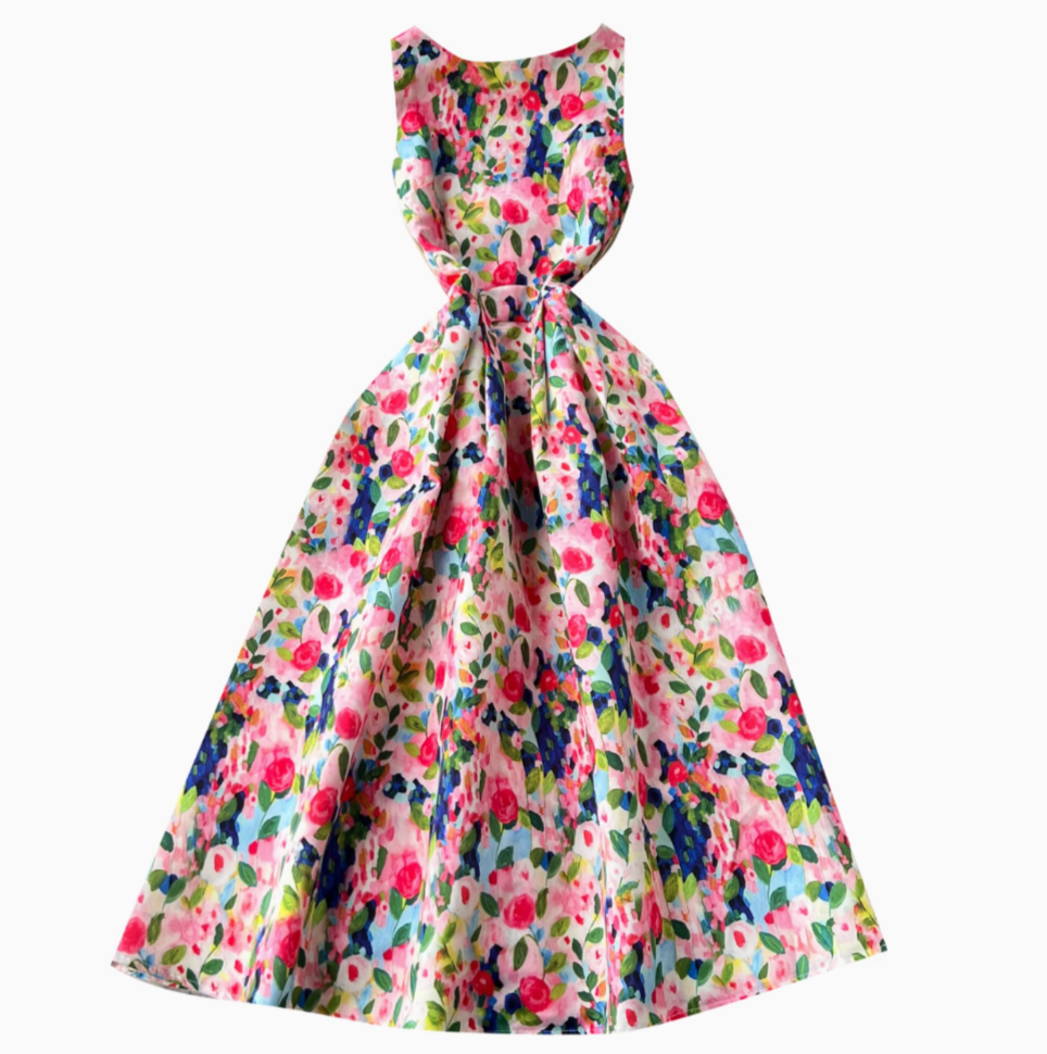 Colorful Floral Puffy Vest Dress