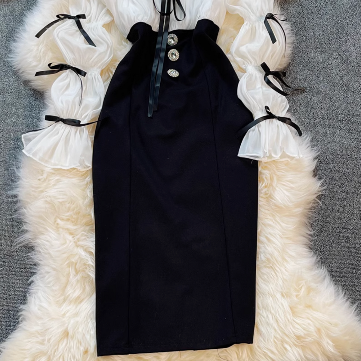 Black&White Patchwork Bow Dress