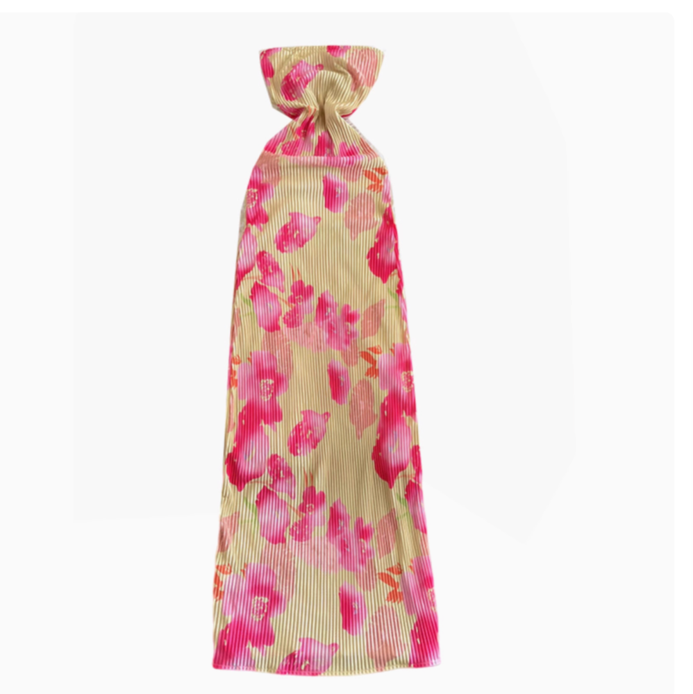 Off-shoulder Floral Print Pleated Dress