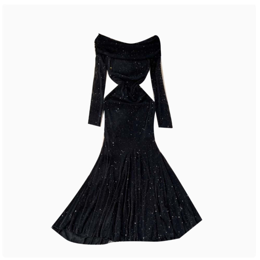 Delicate Sequined Black Fishtail Dress