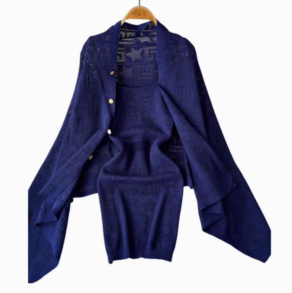 Loose Shawl&Slip Dress Embroidered 2Pcs