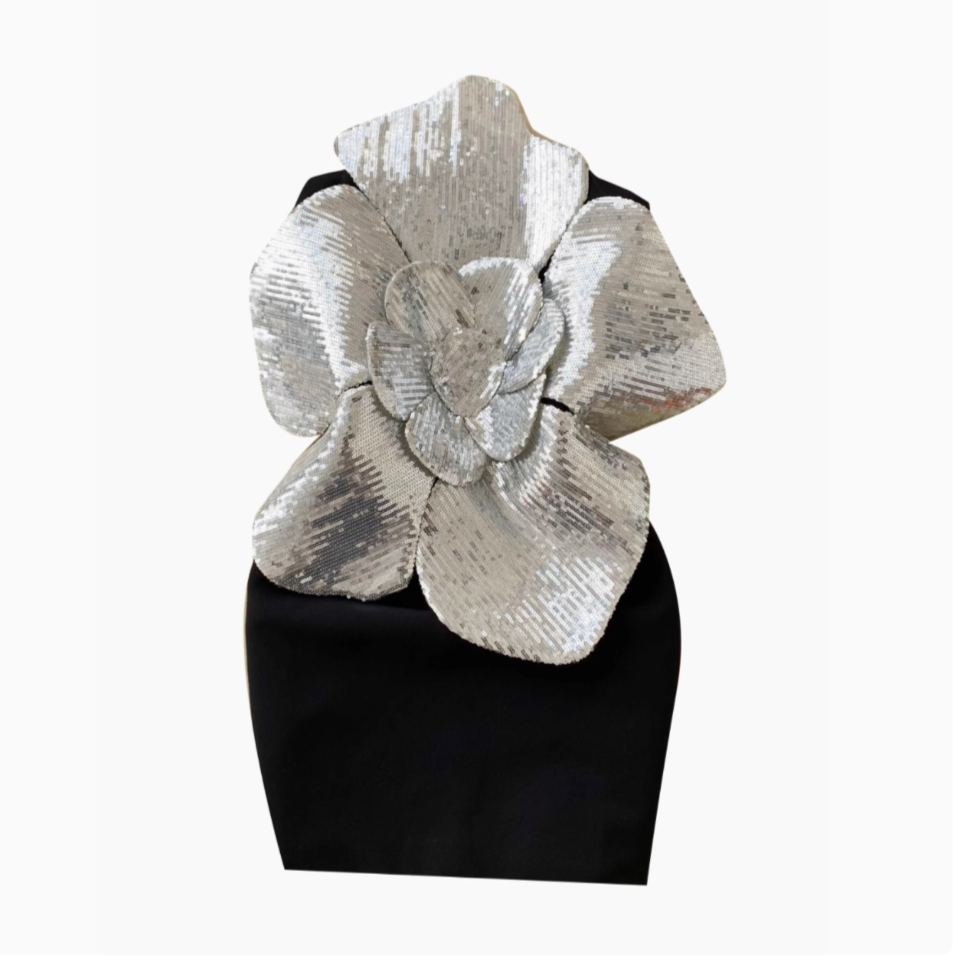 3D Sequined Flower Off-shoulder Dress