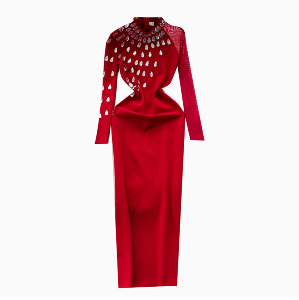 Rhinestone Studded Slim Mesh Dress