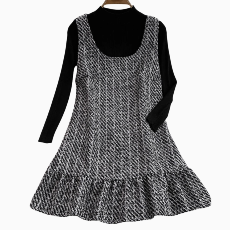 Black Sweater&Tweed Dress 2Pcs