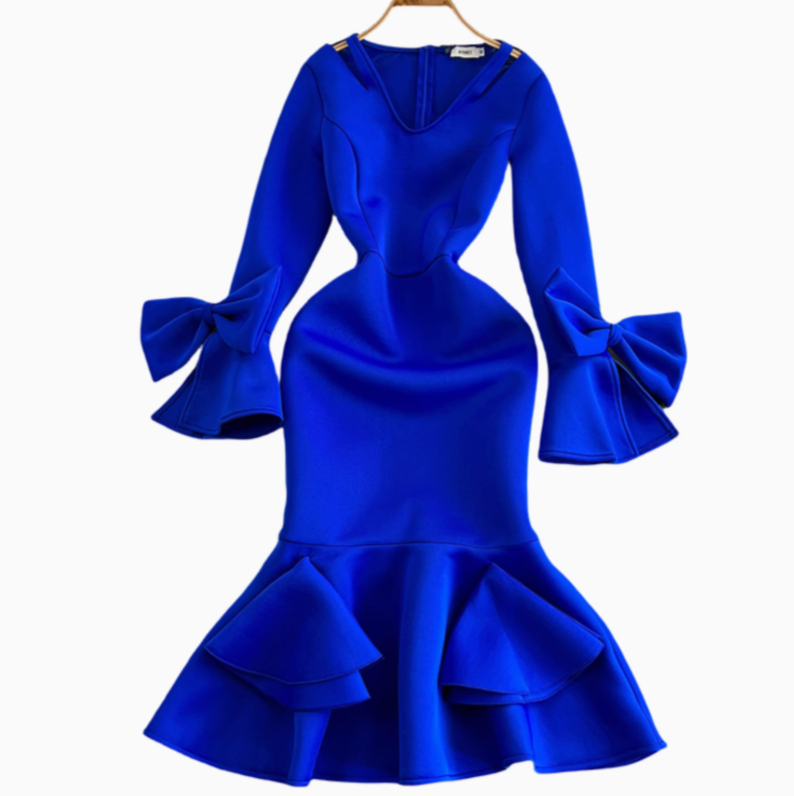 Premium Ruffled Sleeve Fishtail Dress