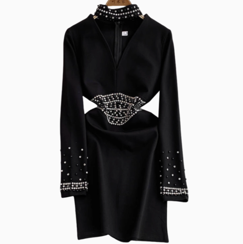 Chinese Red Beaded Slim-fit Dress