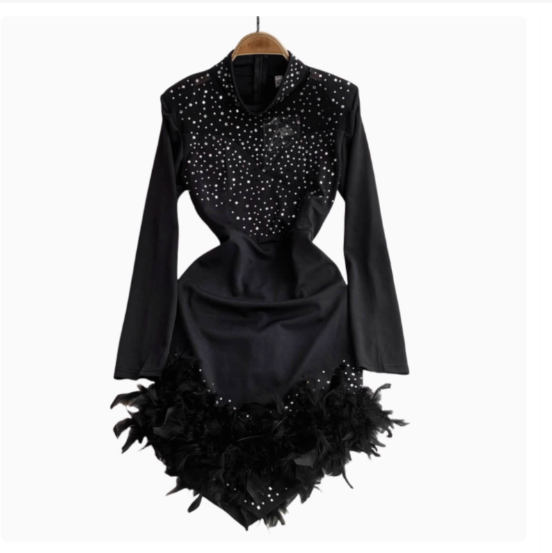 Irregular Design Fur Fringed Beaded Dress