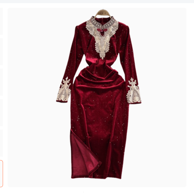 Lace Embroidered Velvet Cheongsam