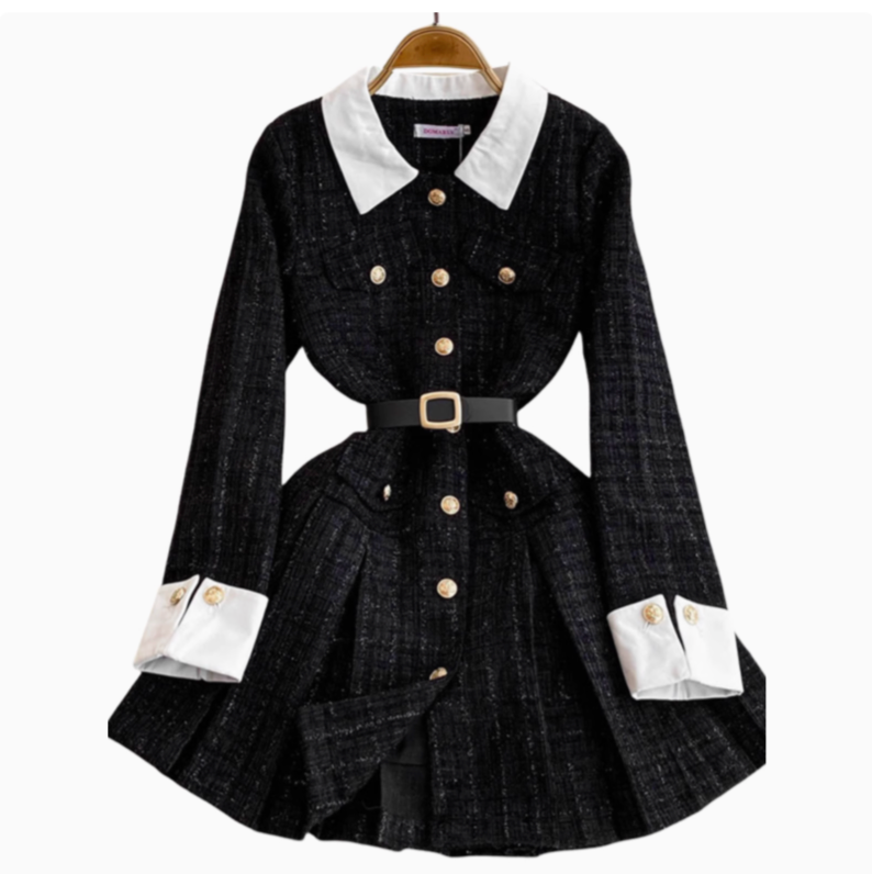 Color Blocking Tweed Shirt Dress