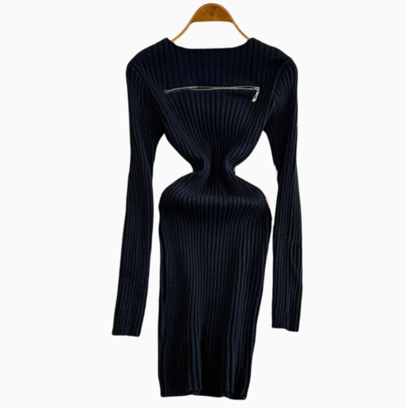 Niche Zipped Hip-wrapping Knit Dress
