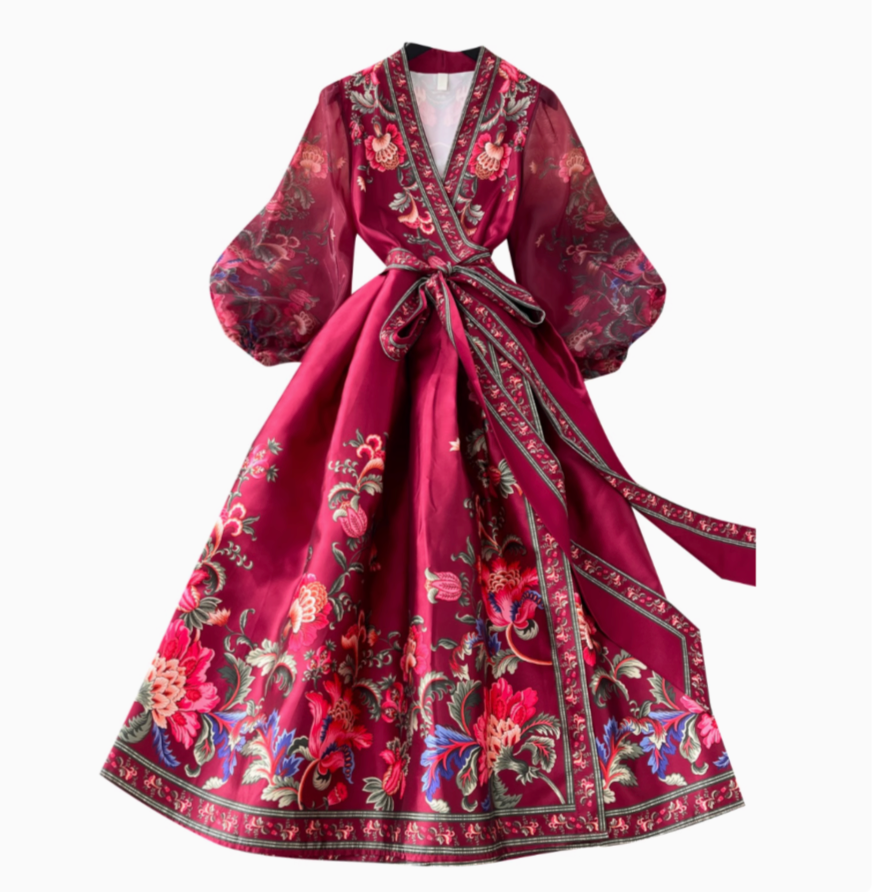 Courtly Floral V-neck Maxi Dress