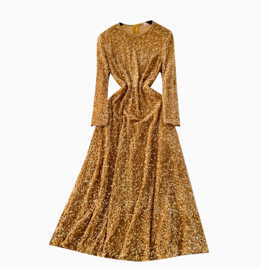 Elegant Glossy Sequined Velvet Dress