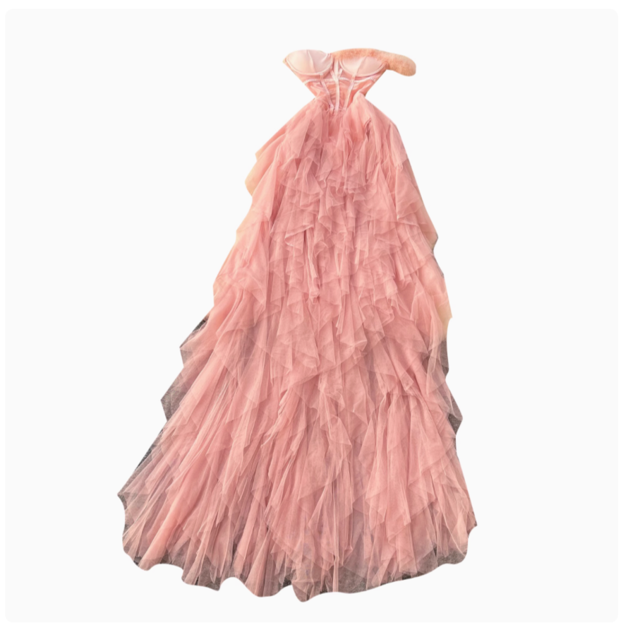 Strapless See-through Mesh Puffy Dress